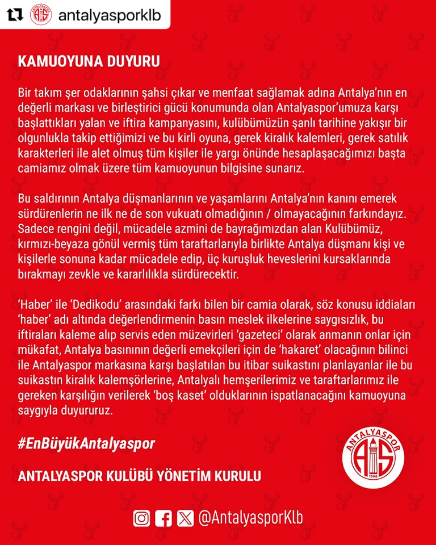 ・・・
 KAMUOYUNA DUYURU

 Bir takım şer odaklarının şahsi çıkar ve menfaat sağlama