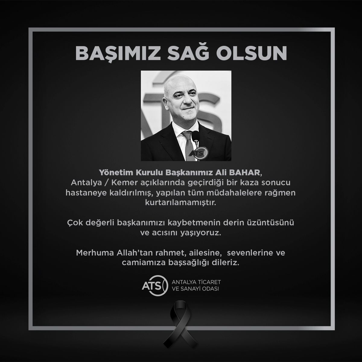 BAŞIMIZ SAĞ OLSUN

Yönetim Kurulu Başkanımız Ali BAHAR, Antalya/Kemer açıklarınd
