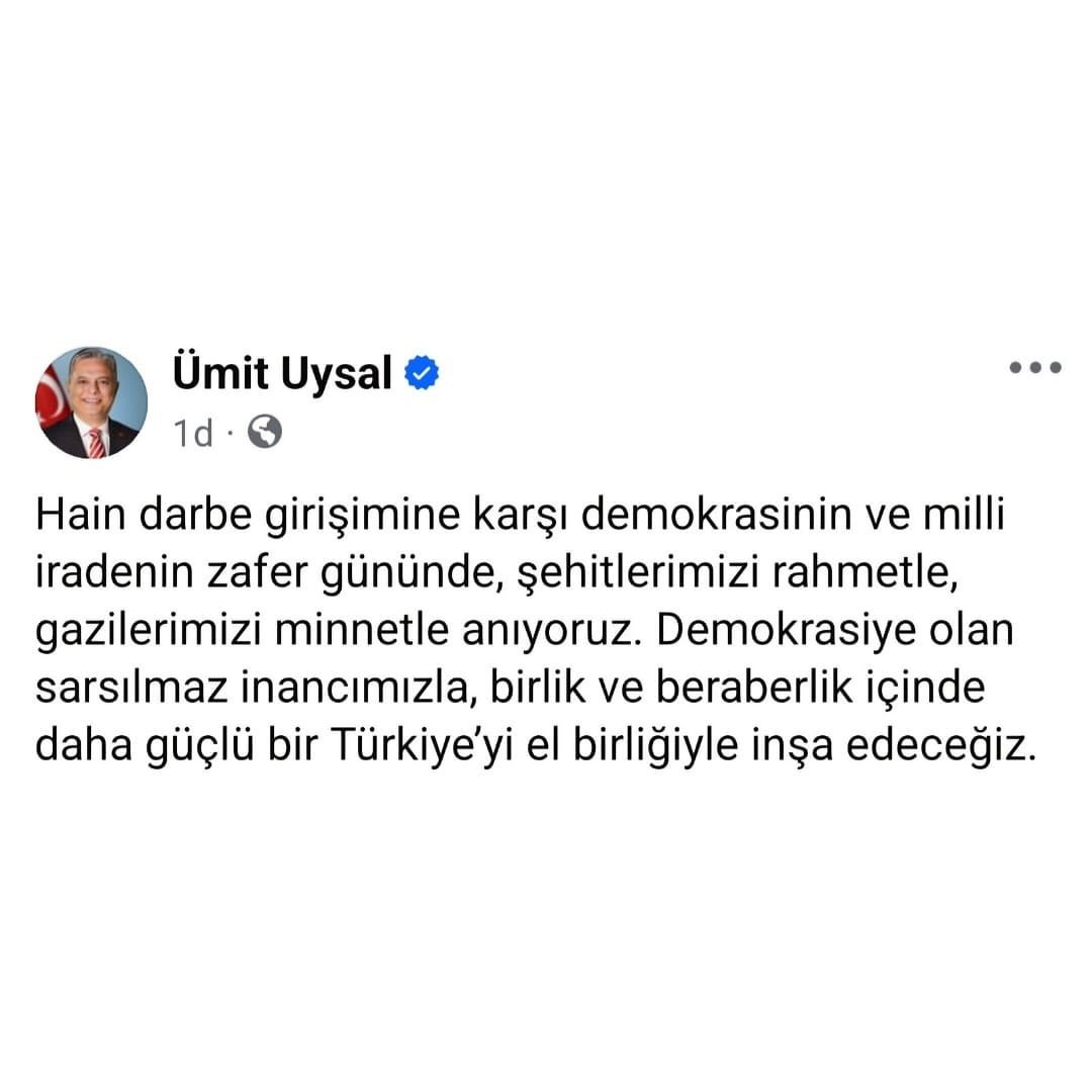 Hain darbe girişimine karşı demokrasinin ve milli iradenin zafer gününde, şehitl