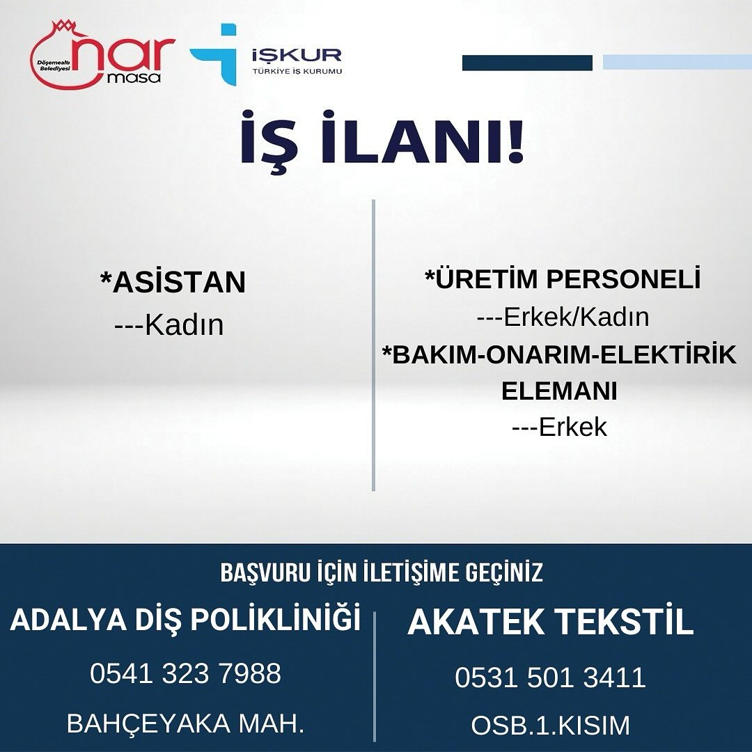 Döşemealtı Belediyesi Nar Masa İşkur Ofisimiz; iş arayan vatandaşlarımızı bölgem…