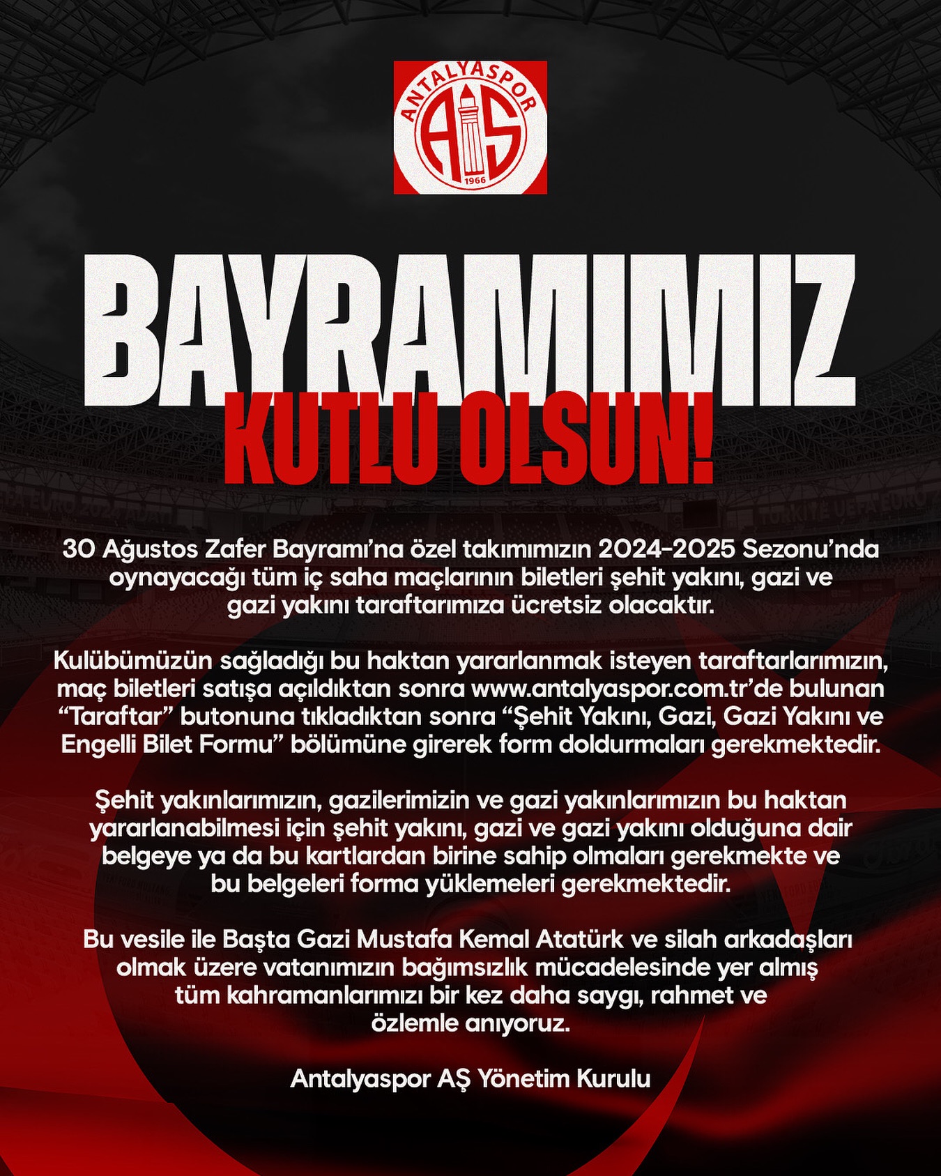 Bayramımız kutlu olsun!

 30 Ağustos Zafer Bayramı’na özel takımımızın 2024-2025