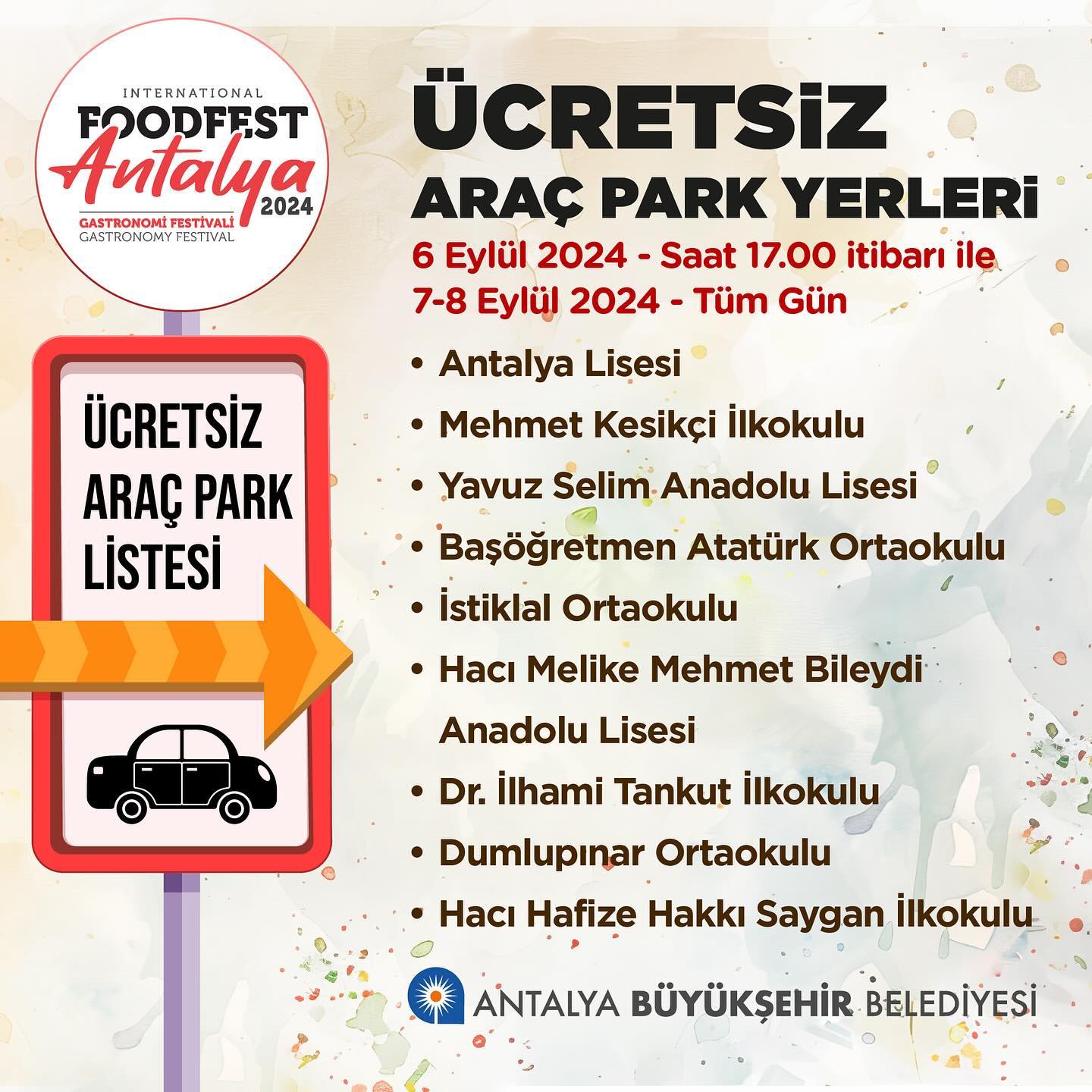 3.Uluslararası Gastronomi Festivali  geldiğinizde aracınızı bırakabileceğiniz üc