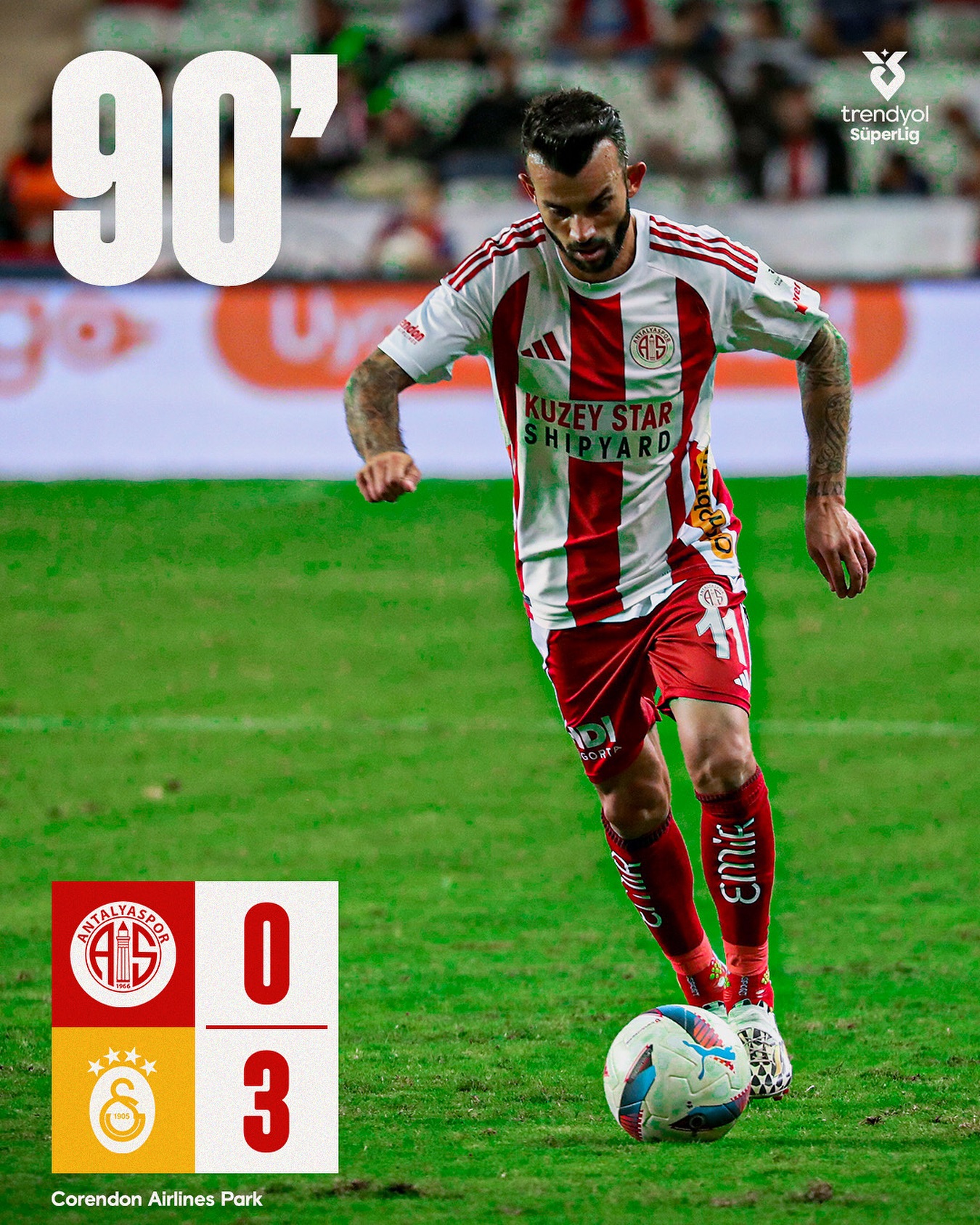 Dk.90: MAÇ SONUCU
Onvo Antalyaspor 0-3 Galatasaray