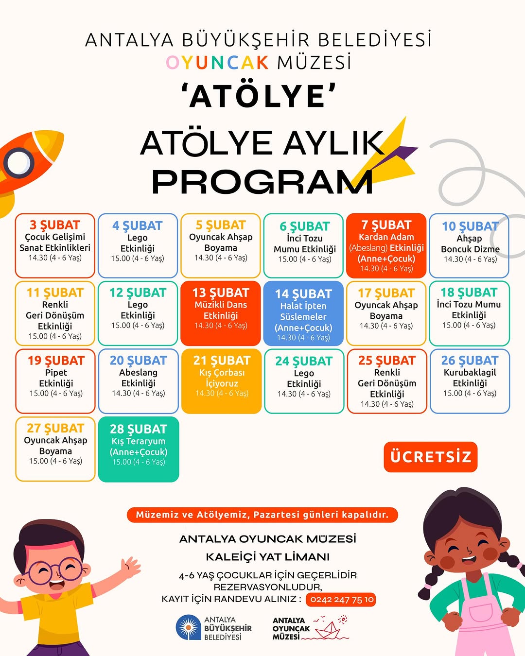 Antalya Büyükşehir Belediyesi Oyuncak Müzesi'nde Çocuklar İçin Ücretsiz Şubat Atölyeleri