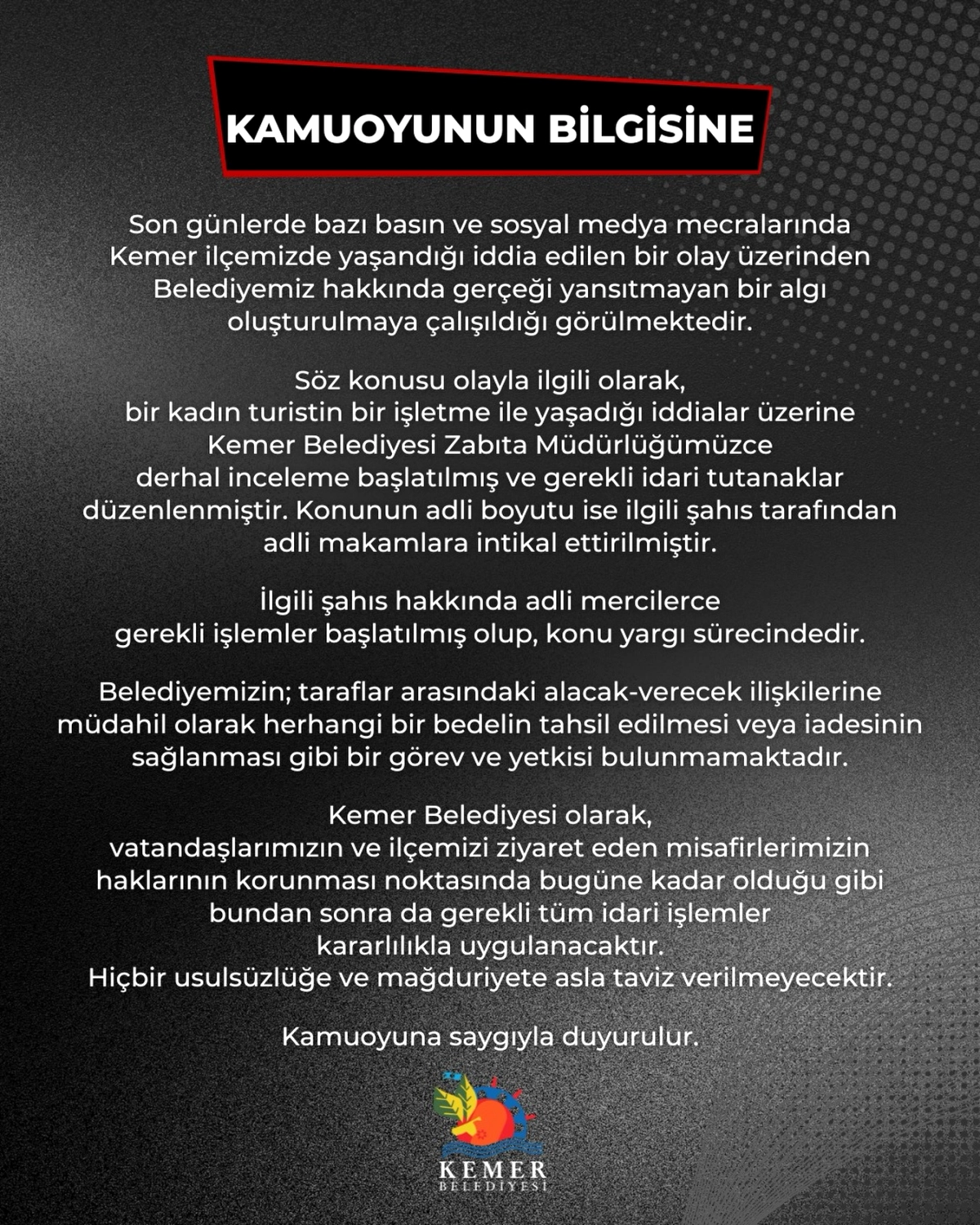 Kemer Belediyesi, Turist Davası İçin Adli Sürece Girdi