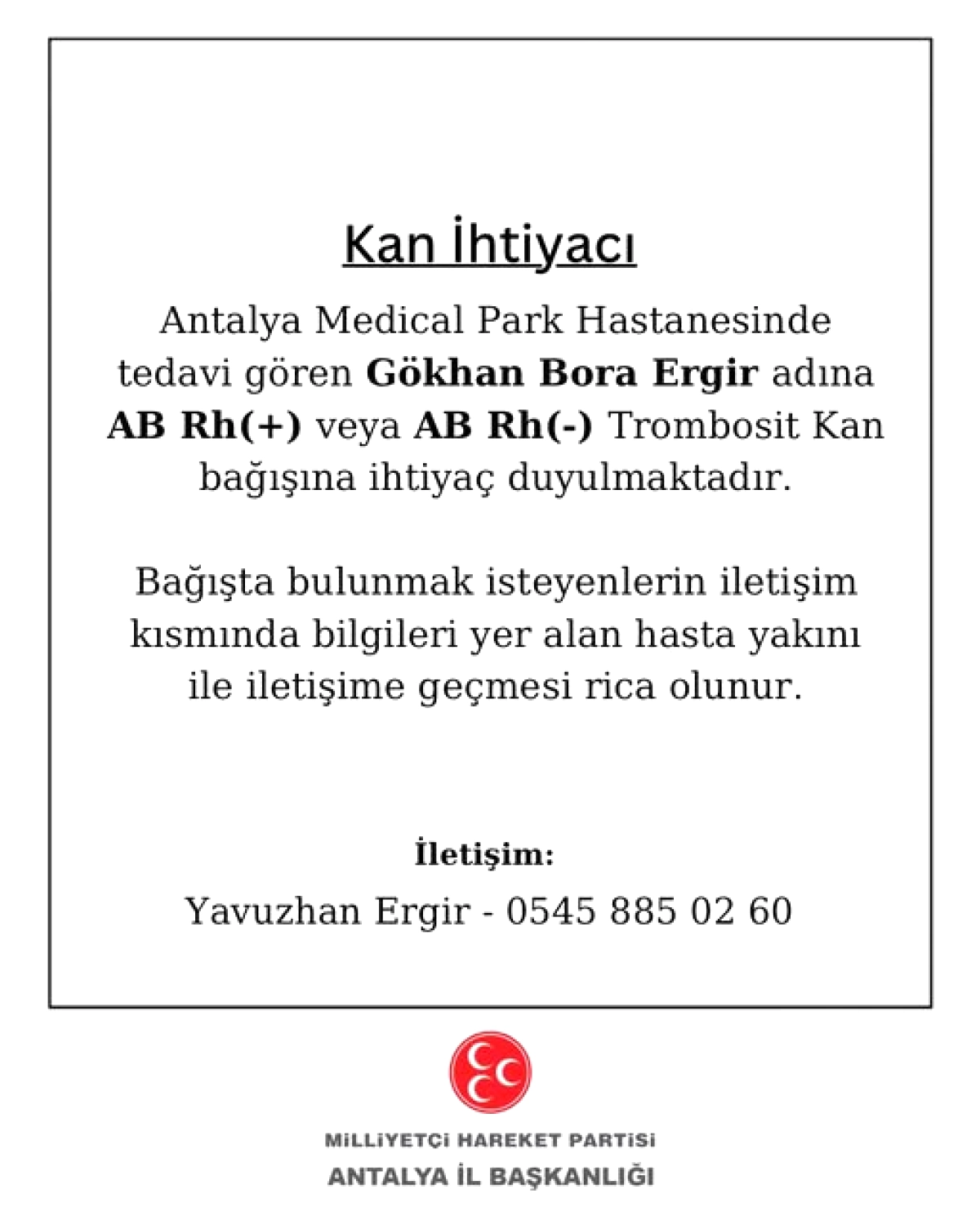AB Kan Grubu Trombosit Bağışı Acil: Antalya Medical Park Hastanesinde Hayat Kurtarıcı İhtiyaç