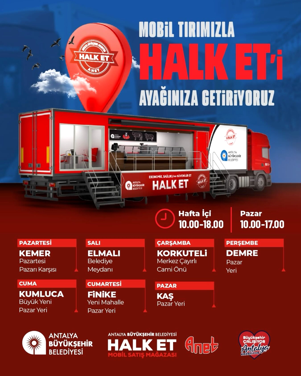 Antalya’da Halk Et Mobil Satış Mağazaları Tüm İlçelerde Hizmete Başladı