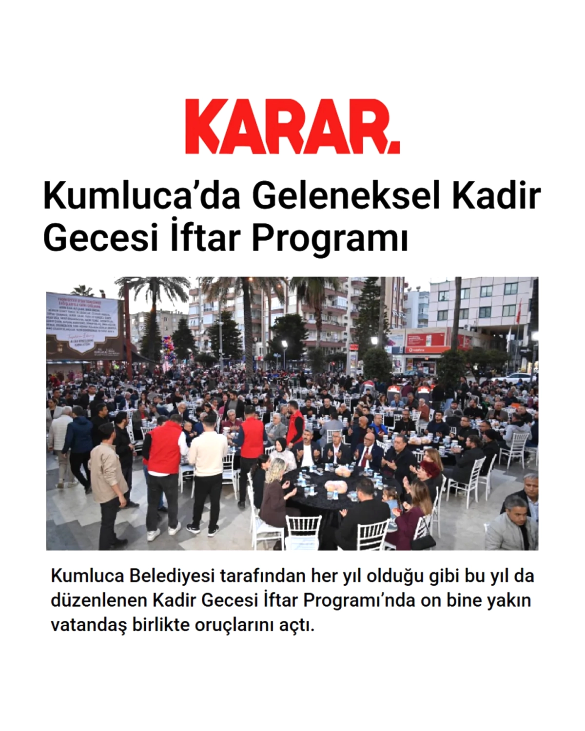Kumluca Belediyesi’nin Kadir Gecesi İftar Programı Basında Yer Aldı