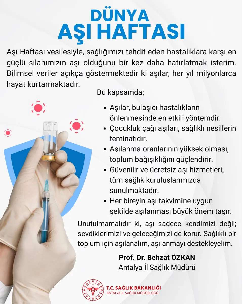 Antalya İl Sağlık Müdürü’nden Dünya Aşı Haftası’nda Kritik Uyarı
