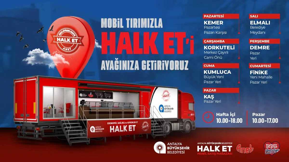 Antalya’da Halk Et Mobil Satış Mağazaları İlçelerde Hizmete Girdi