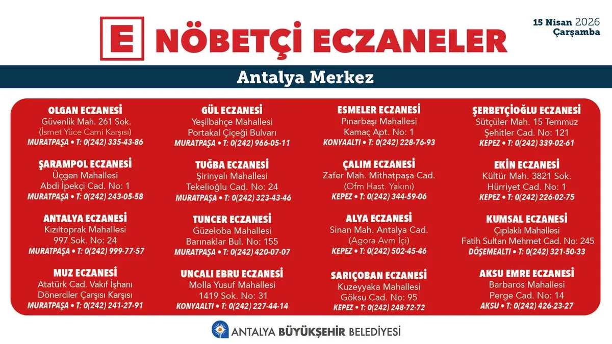 Antalya’da Nöbetçi Eczane Sorgulama (15 Nisan 2026)