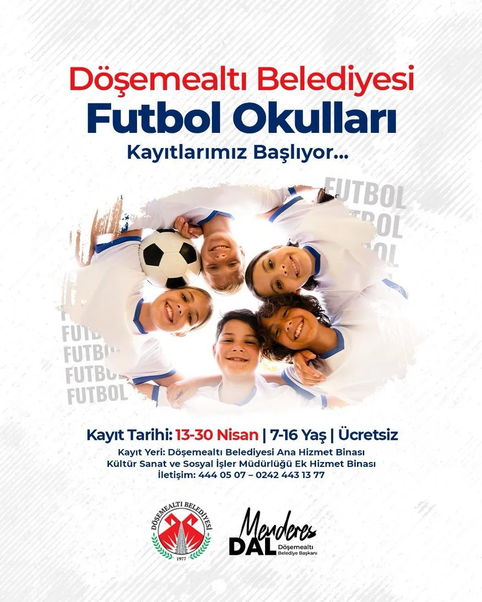 Döşemealtı’nda Ücretsiz Futbol Okulu Kayıtları Başlıyor! 7-16 Yaş Arası Çocuklar İçin