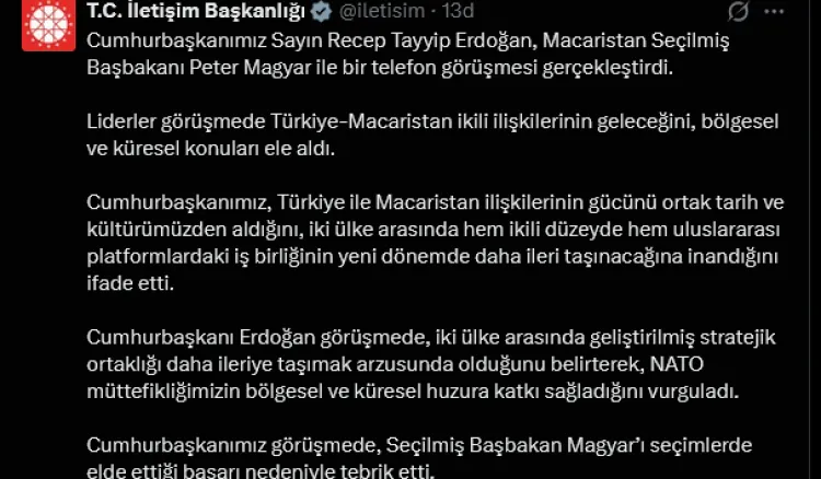 Erdoğan, Macaristan Başbakanı Magyar’ı Telefonla Aradı: İş Birliği Mesajı