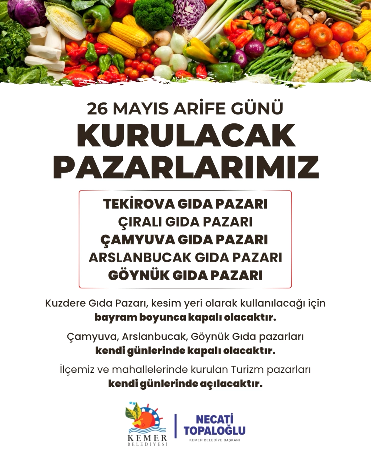 Dikkat çeken gelişme: Kemer’de Kurban Bayramı Öncesi Pazar Düzenlemeleri Belli