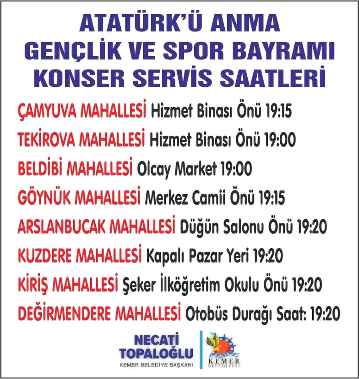 Kemer’de 19 Mayıs Konserine Ücretsiz Ulaşım Desteği