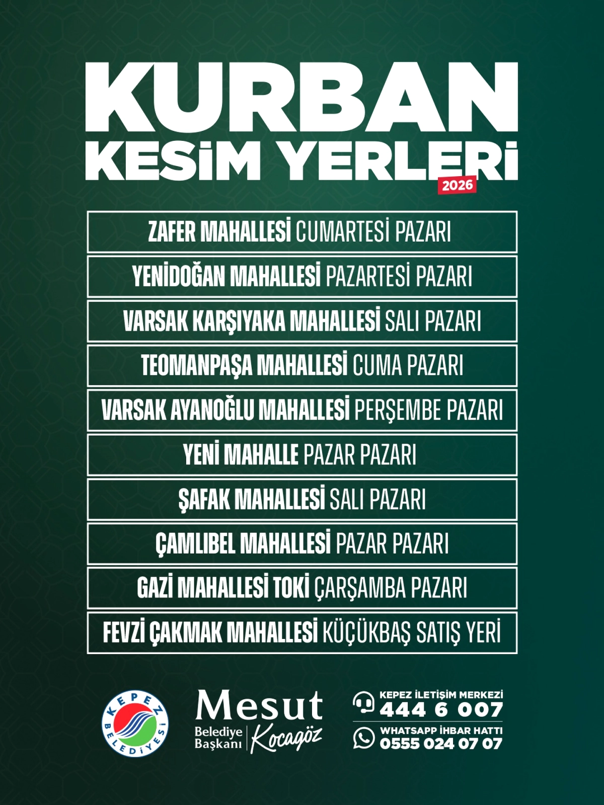 Kepez’de Kurban Kesim Yerleri Belli Gerçekleşti: İşte Adresler ve İletişim
