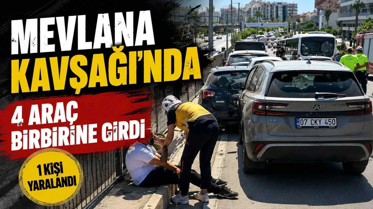 Antalya’da Mevlana Kavşağı’nda Zincirleme Kaza: 4 Araç Çarpıştı