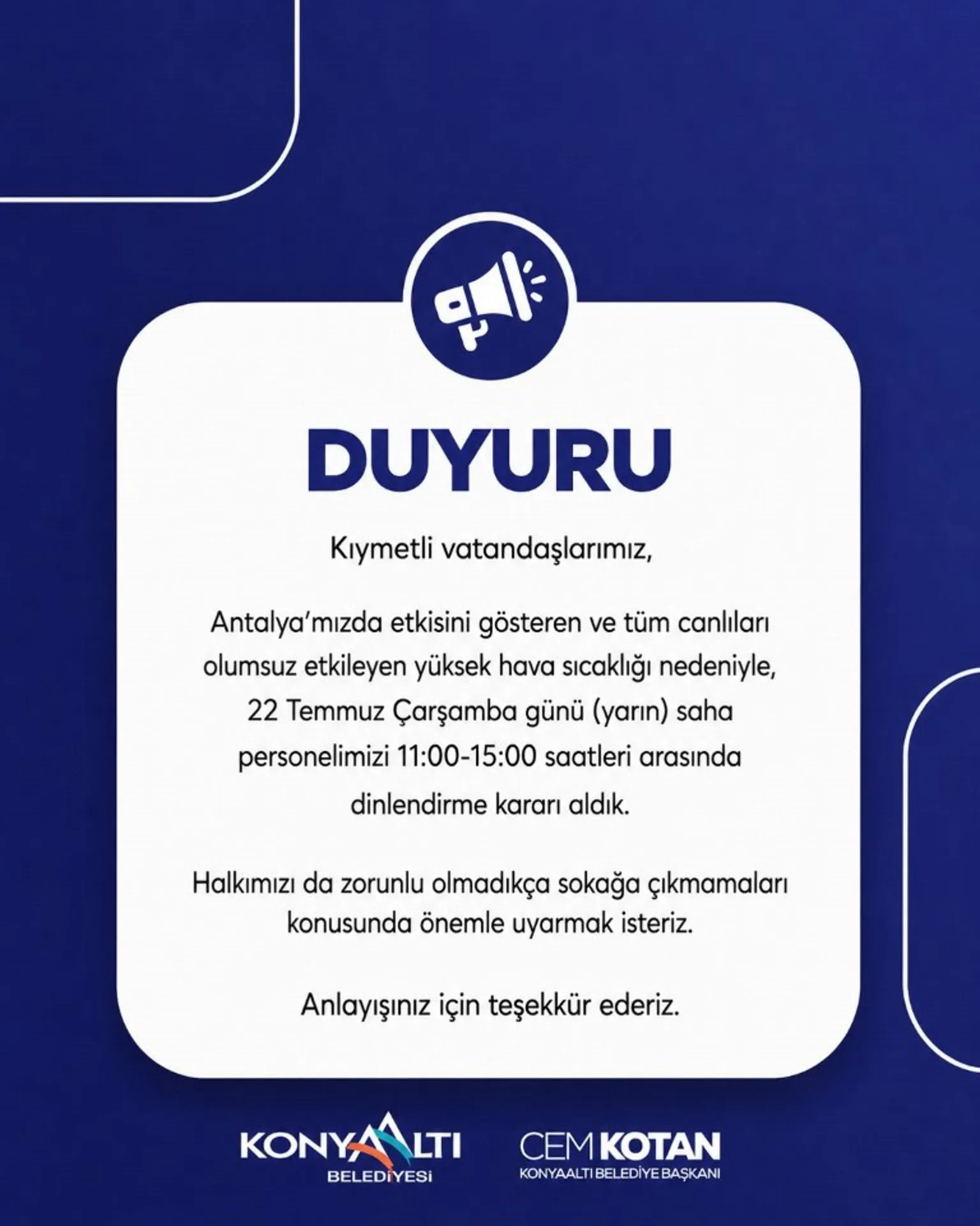Konyaaltı Belediyesi’nden Sıcak Hava Uygulaması