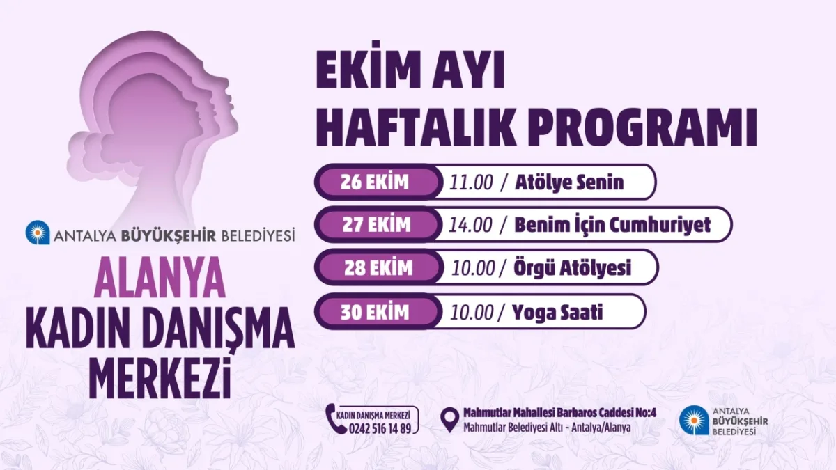 Antalya Büyükşehir Belediyesi Alanya Kadın Danışma Merkezi’nden Ekim Ayı Etkinlik Takvimi